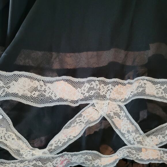 Victoria’s Secret Black Satin Lace Nightgown Slip Size L Sheer Adjustable Straps - Picture 7 of 14